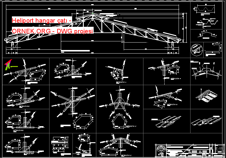 Heliport hangar çatı Autocad Çizimi