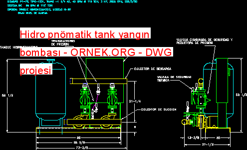 Hidro pnömatik tank yangın bombası Autocad Çizimi