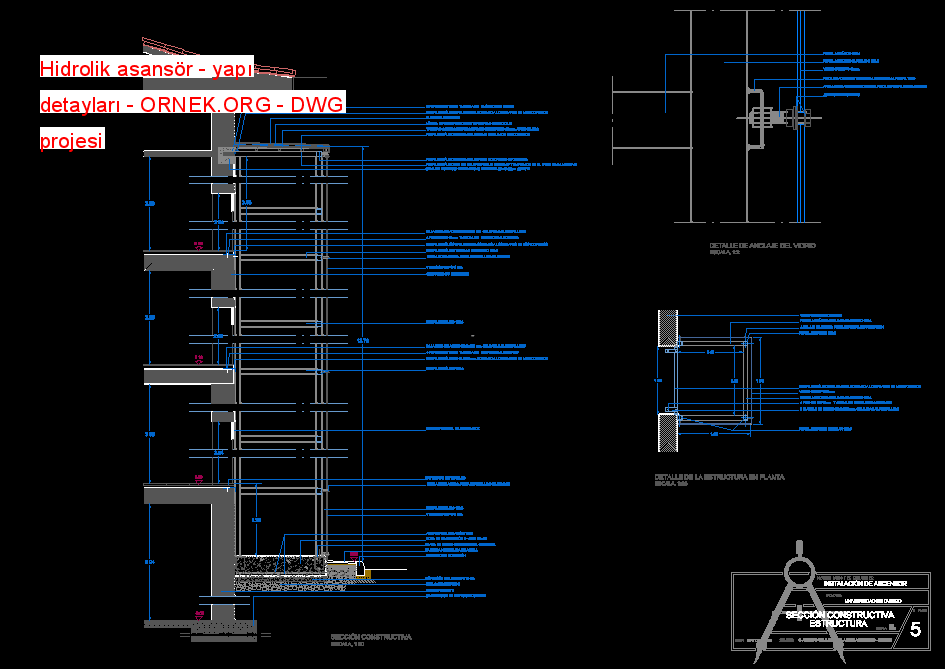 Hidrolik asansör - yapı detayları Autocad Çizimi