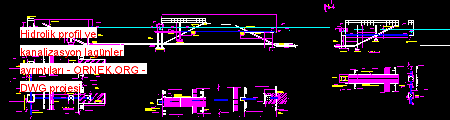 Hidrolik profil ve kanalizasyon lagünler ayrıntıları Autocad Çizimi