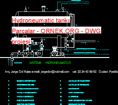 Hydroneumatic tankı Parçalar Autocad Çizimi