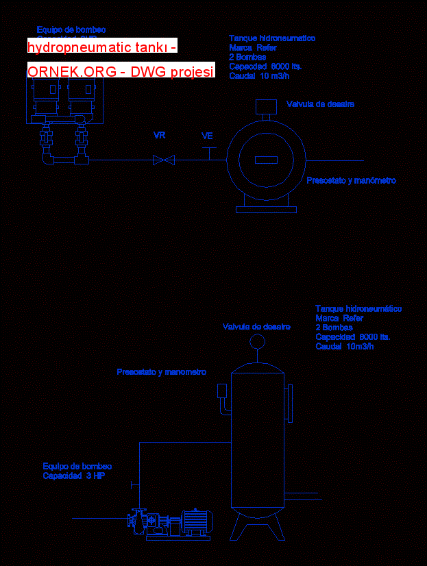 hydropneumatic tankı Autocad Çizimi