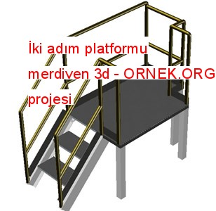 İki adım platformu merdiven 3d Autocad Çizimi