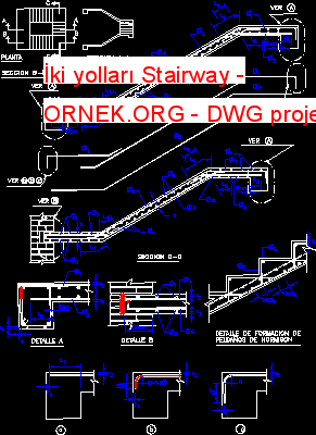 İki yolları Stairway Autocad Çizimi