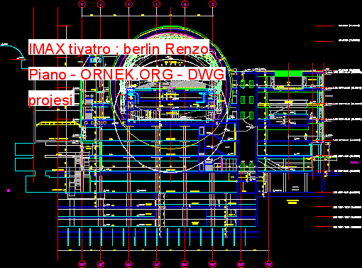 IMAX tiyatro ; berlin Renzo Piano Autocad Çizimi