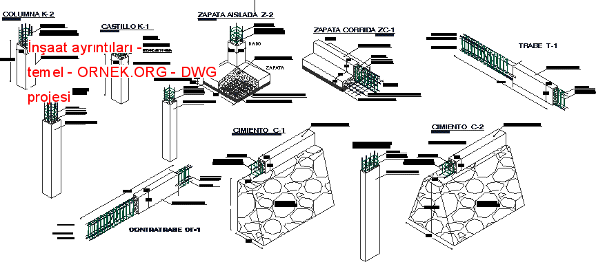 İnşaat ayrıntıları - temel Autocad Çizimi