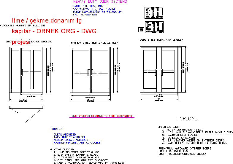 Itme - çekme donanım iç kapılar Autocad Çizimi