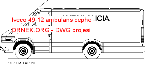 Iveco 49-12 ambulans cephe Autocad Çizimi