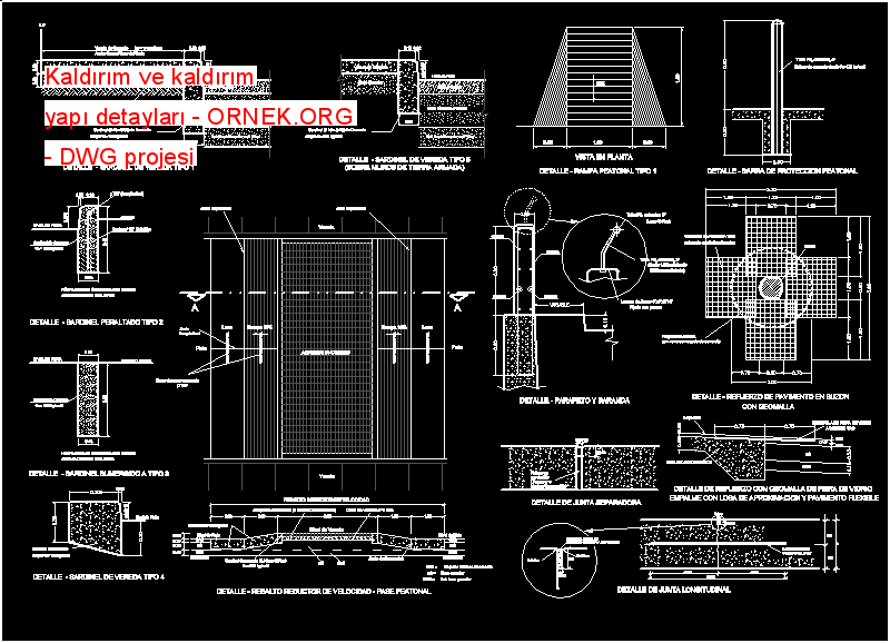 Kaldırım ve kaldırım yapı detayları Autocad Çizimi