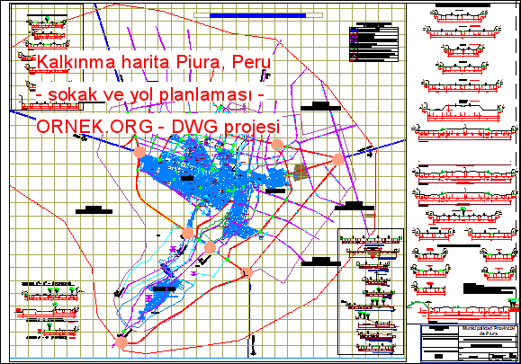 Kalkınma harita Piura, Peru - sokak ve yol planlaması Autocad Çizimi