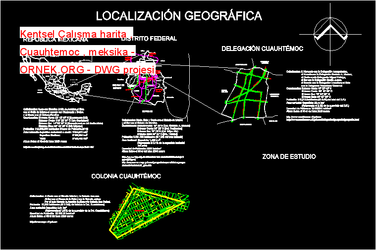 Kentsel Çalışma harita , Cuauhtemoc , meksika Autocad Çizimi