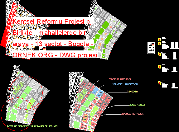 Kentsel Reformu Projesi b . Birlikte - mahallelerde bir araya - 13 sectot - Bogota Autocad Çizimi