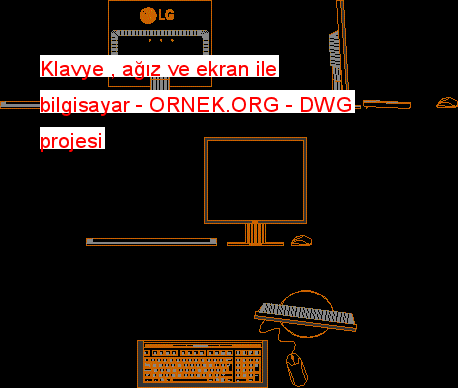 Klavye , ağız ve ekran ile bilgisayar Autocad Çizimi