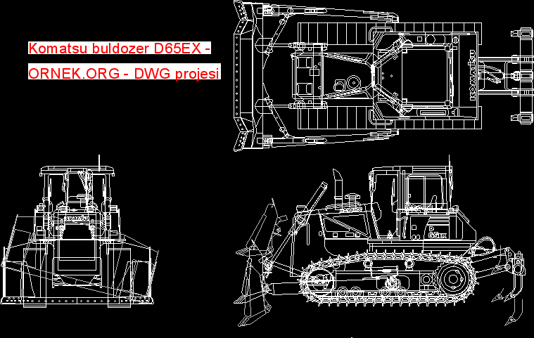 Komatsu buldozer D65EX Autocad Çizimi