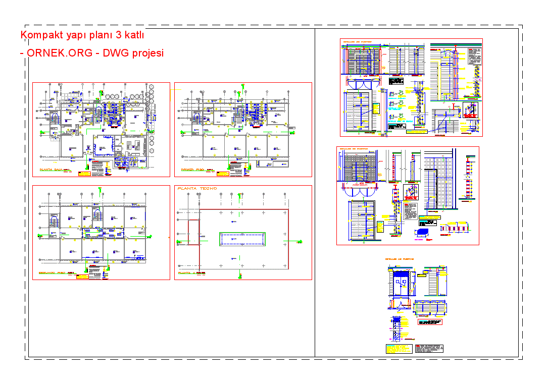 Kompakt yapı planı 3 katlı Autocad Çizimi