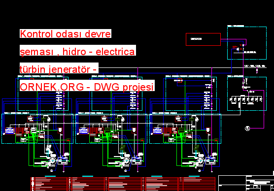 Kontrol odası devre şeması , hidro - electrica türbin jeneratör Autocad Çizimi