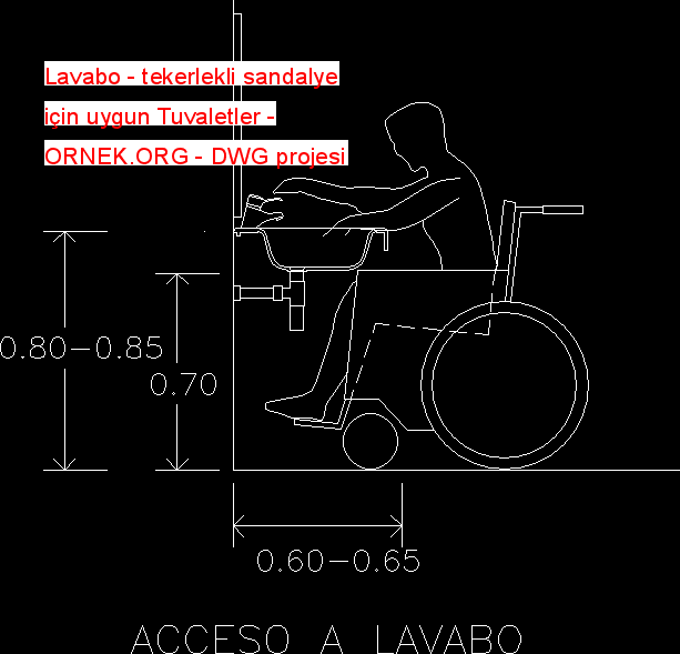 Lavabo - tekerlekli sandalye için uygun Tuvaletler Autocad Çizimi