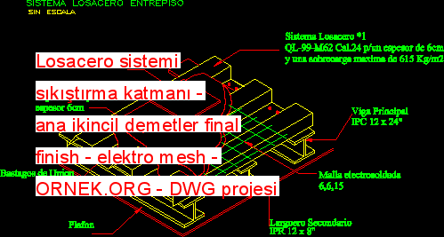 Losacero sistemi sıkıştırma katmanı - ana ikincil demetler final finish - elektro mesh Autocad Çizimi
