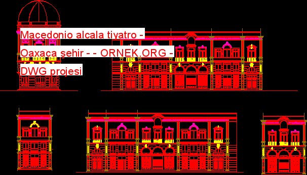 Macedonio alcala tiyatro - Oaxaca şehir - Autocad Çizimi