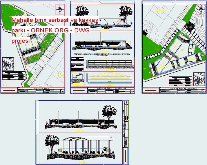 Mahalle bmx serbest ve kaykay parkı Autocad Çizimi