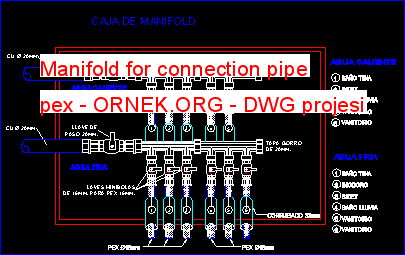 Manifold for connection pipe pex Autocad Çizimi