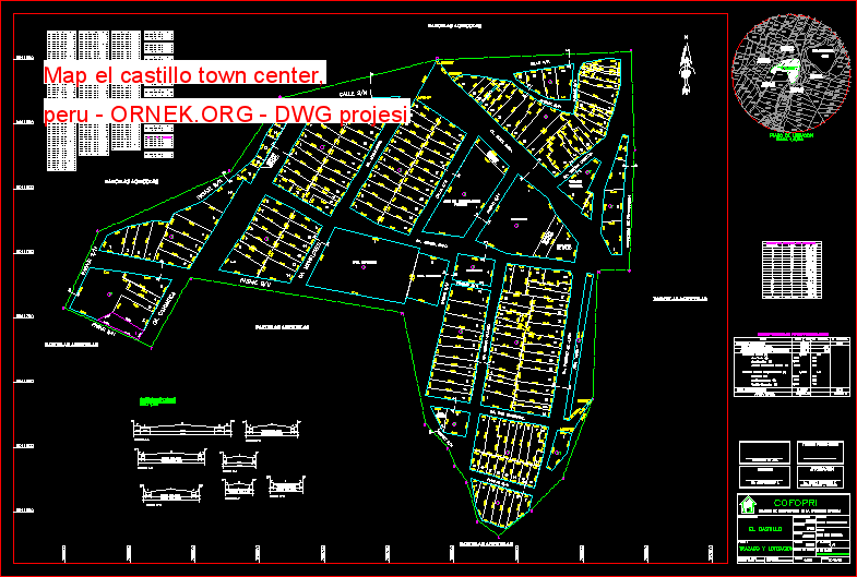 Map el castillo town center, peru Autocad Çizimi