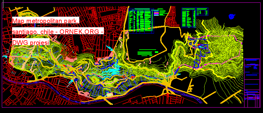 Map metropolitan park, santiago, chile Autocad Çizimi