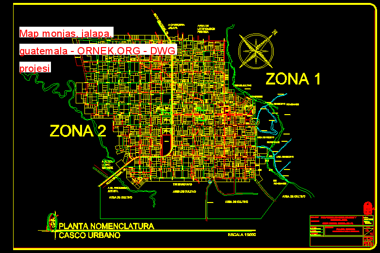 Map monjas, jalapa, guatemala Autocad Çizimi