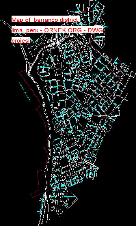 Map of  barranco district, lima, peru Autocad Çizimi