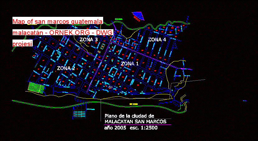 Map of san marcos guatemala malacatán Autocad Çizimi