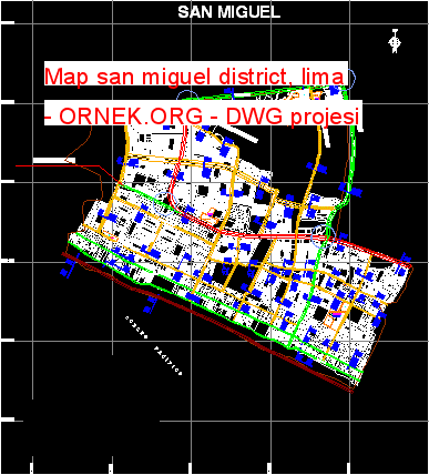 Map san miguel district, lima Autocad Çizimi
