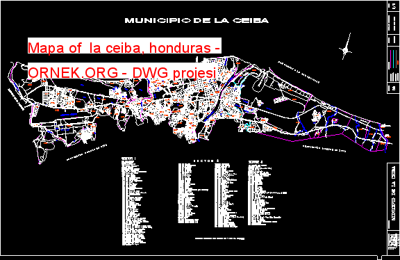Mapa of  la ceiba, honduras Autocad Çizimi