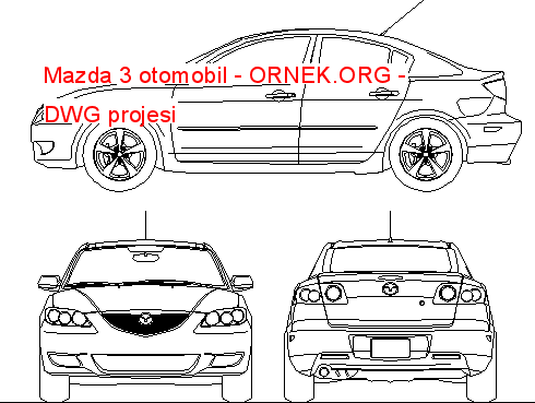 Mazda 3 otomobil Autocad Çizimi
