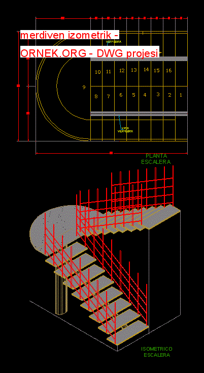 merdiven izometrik Autocad Çizimi