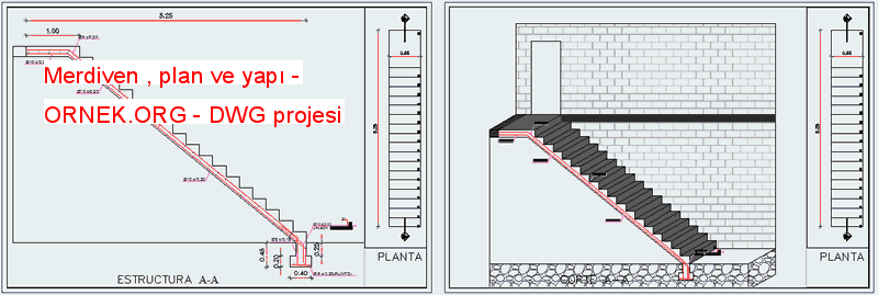 Merdiven , plan ve yapı Autocad Çizimi