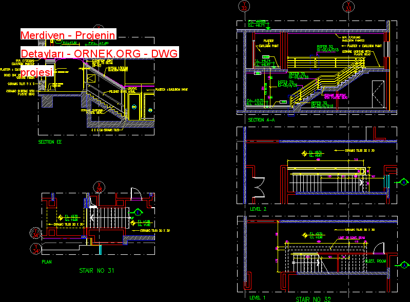 Merdiven - Projenin Detayları Autocad Çizimi