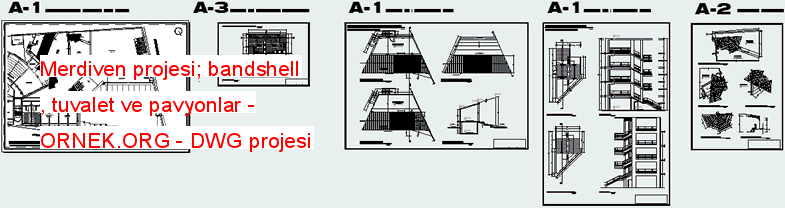 Merdiven projesi; bandshell , tuvalet ve pavyonlar Autocad Çizimi