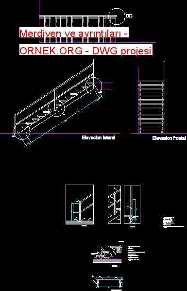 Merdiven ve ayrıntıları Autocad Çizimi