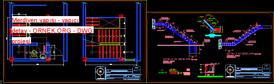 Merdiven yapısı - yapıcı detay Autocad Çizimi