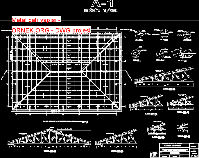 Metal çatı yapısı Autocad Çizimi