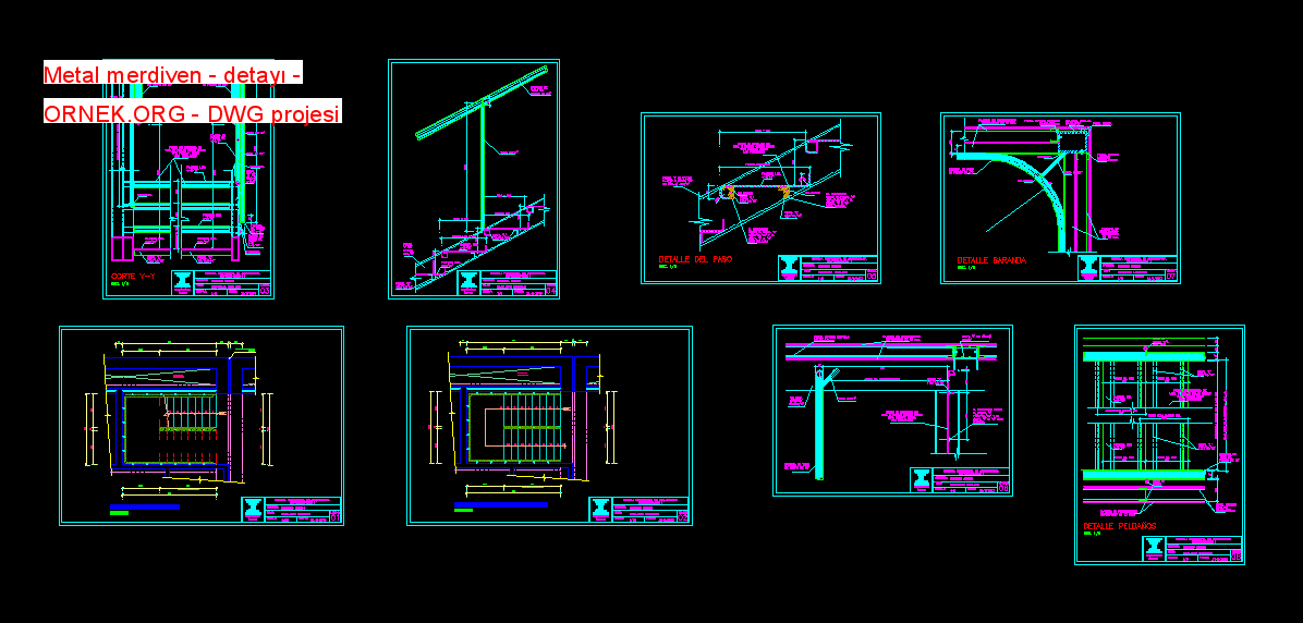Metal merdiven - detayı Autocad Çizimi