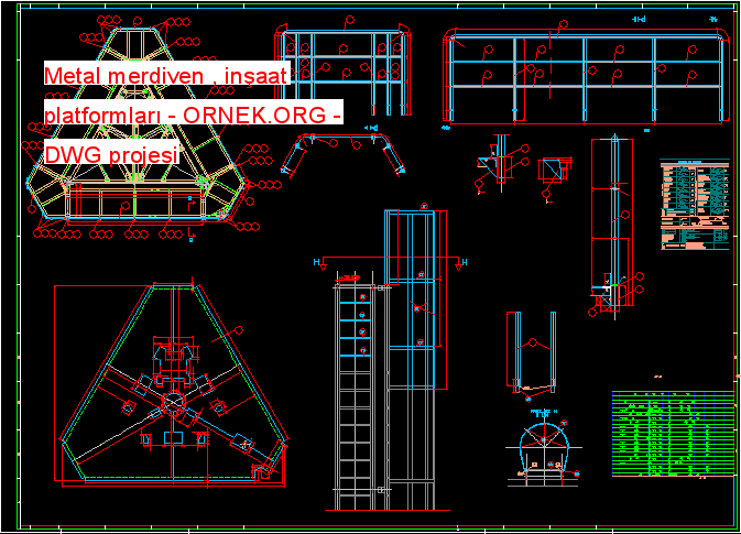 Metal merdiven , inşaat platformları Autocad Çizimi