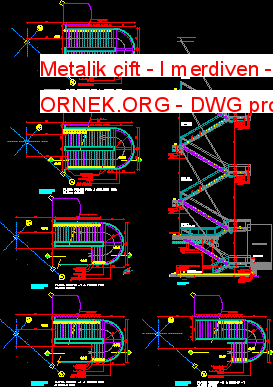 Metalik çift - l merdiven - Autocad Çizimi