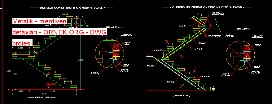 Metalik - merdiven detayları Autocad Çizimi