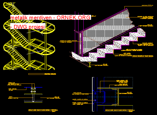 metalik merdiven Autocad Çizimi