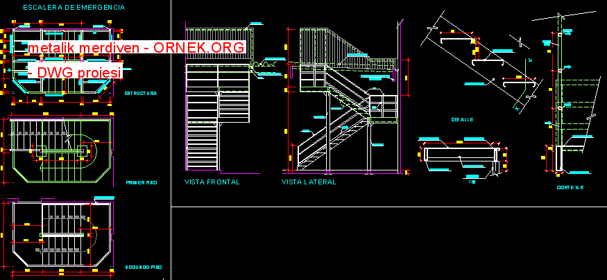 metalik merdiven Autocad Çizimi