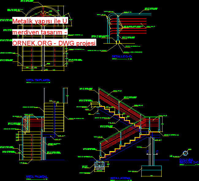 Metalik yapısı ile U merdiven tasarım