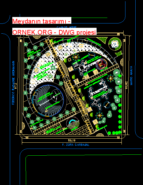 Meydanın tasarımı Autocad Çizimi