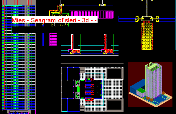 Mies - Seagram ofisleri - 3d - Autocad Çizimi
