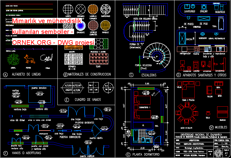 Mimarlık ve mühendislik kullanılan semboller Autocad Çizimi